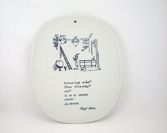 Mid Century Modernist Wall Plaque 1950s Piet Hein Poem Royal Copenhagen Denmark Fajance