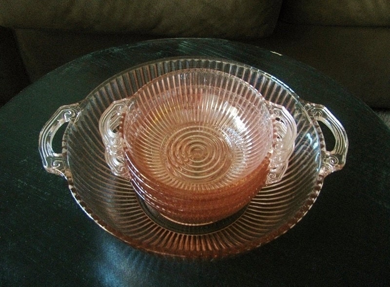 Antique Pink Depression Glass Serving Bowls Set