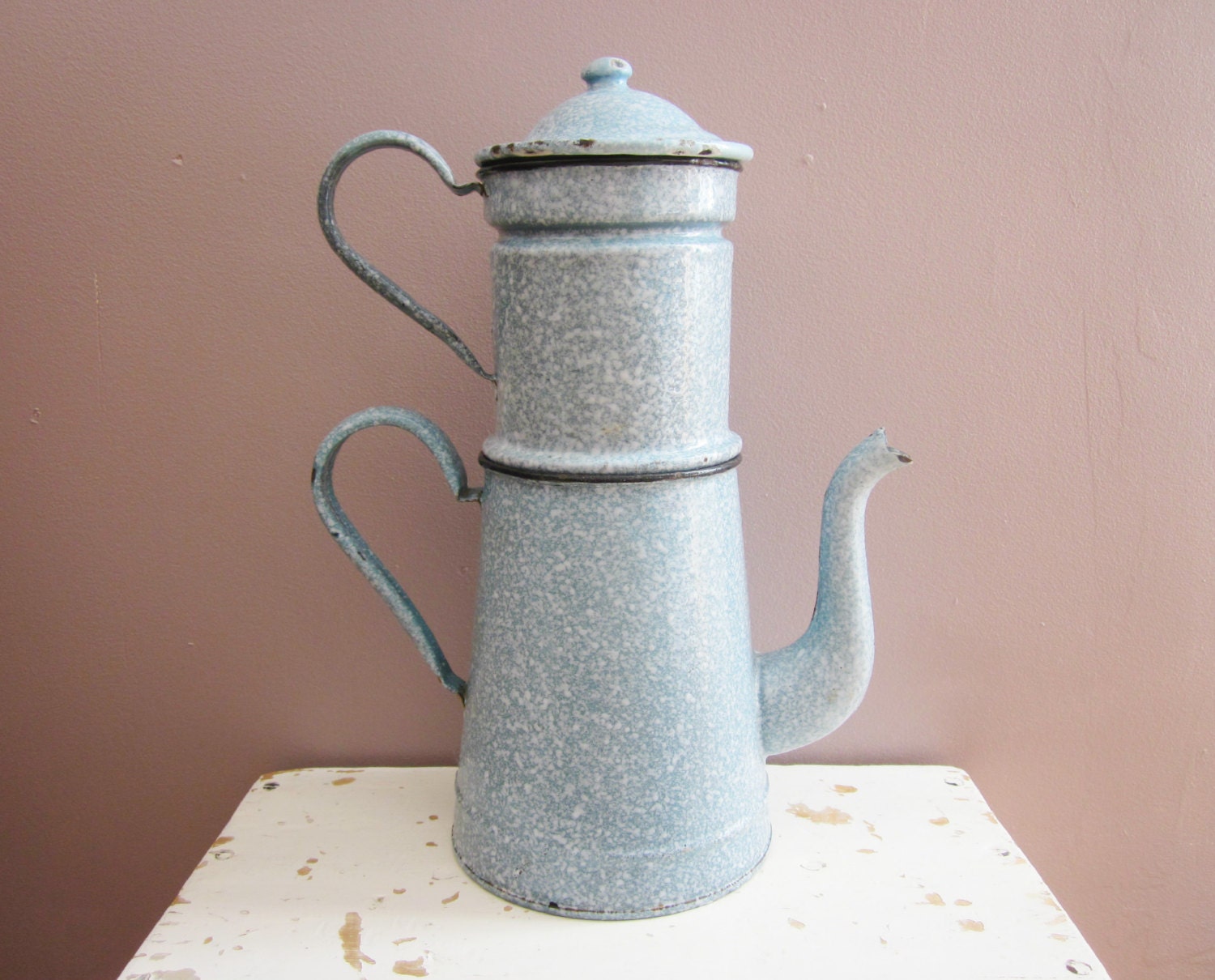 Vintage french enamel Coffee pot Enamelware home decor kitchen