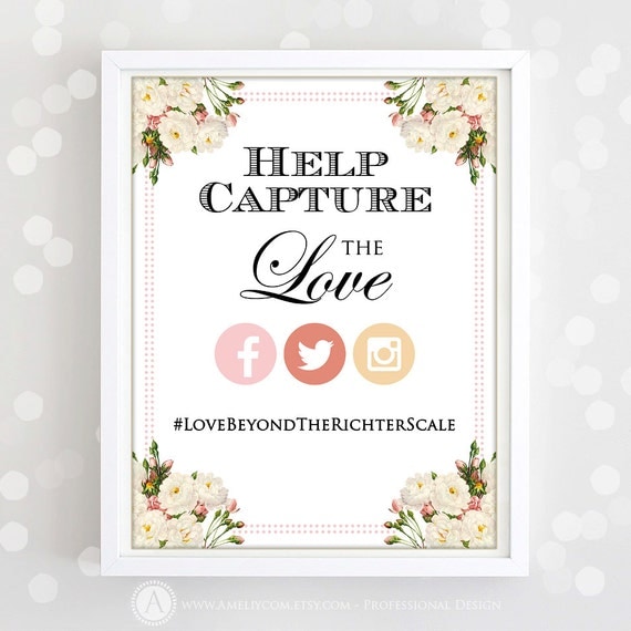 Printable Instagram Poster Print Wedding Photo Hashtag with