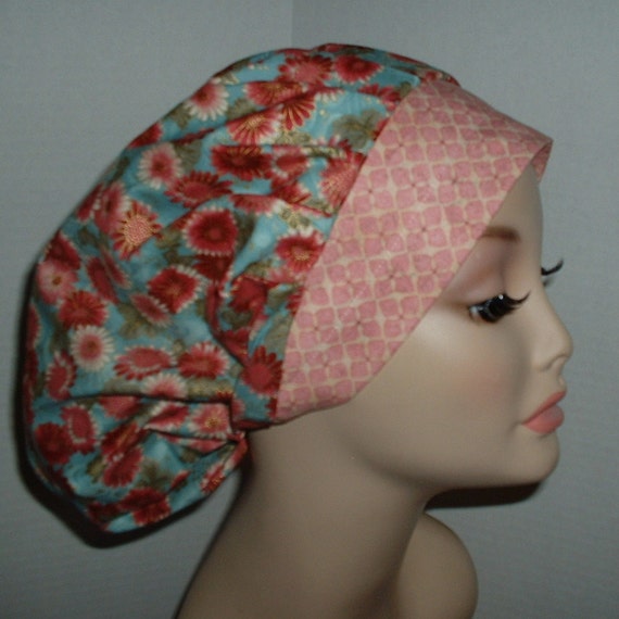 Flowers <b>Rose Teal</b> Gold Bouffant scrub hat OR Surgical RN - il_570xN.764628522_7il3