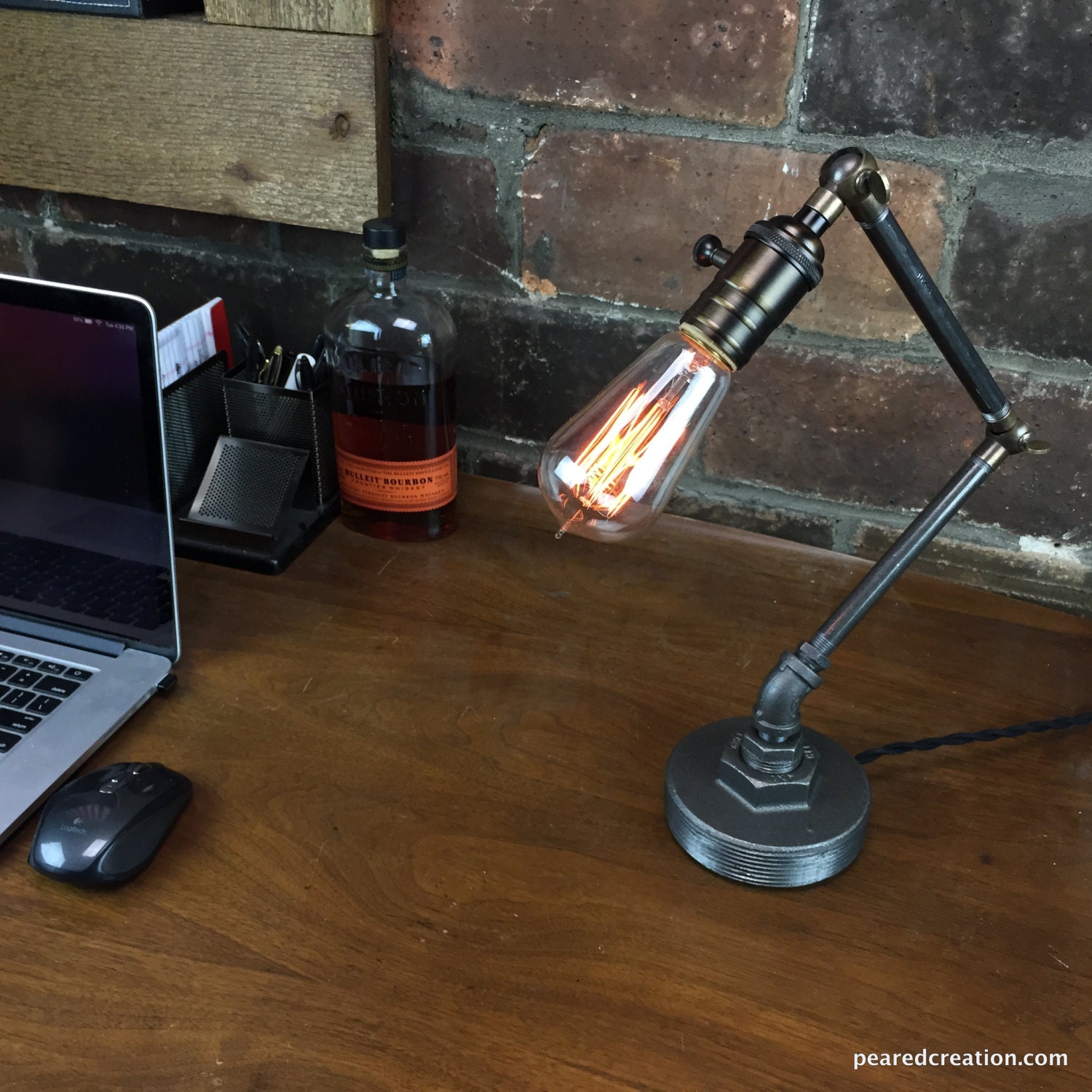 Industrial Table Lamp Articulating Light by newwineoldbottles