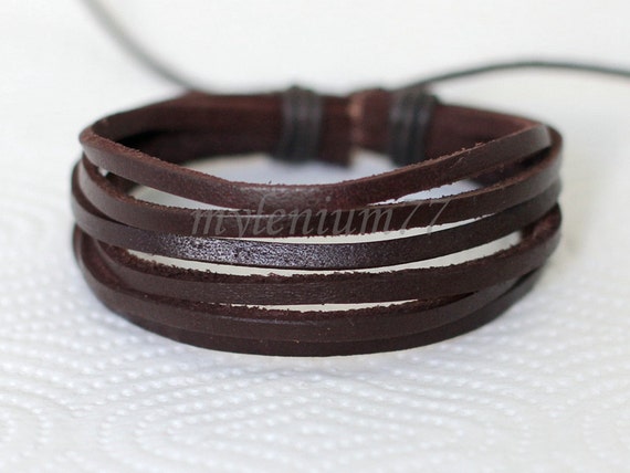 152 Men's brown leather bracelet Leather bands by mylenium77