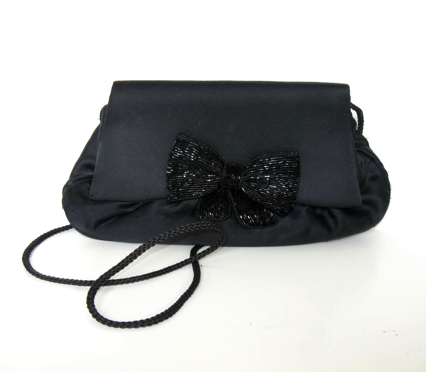 Vintage La Regale Black Fabric Purse with Large Beaded Bow