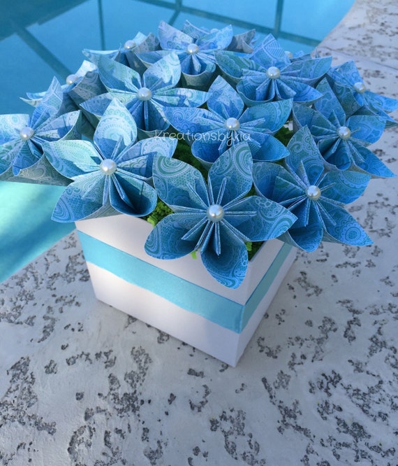 flower arrangement buy origami Bouquet/flower Aquamarine// Origami Arrangement Flower Kusudama