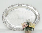 On Sale Ornate Gorham Silverplate Oval Serving Tray, Grapevine Design, Wedding, Shabby Chic, Cottage Style, French Country