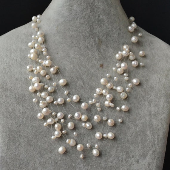 Floating Necklace Illusion Necklace Pearl Necklace ivory