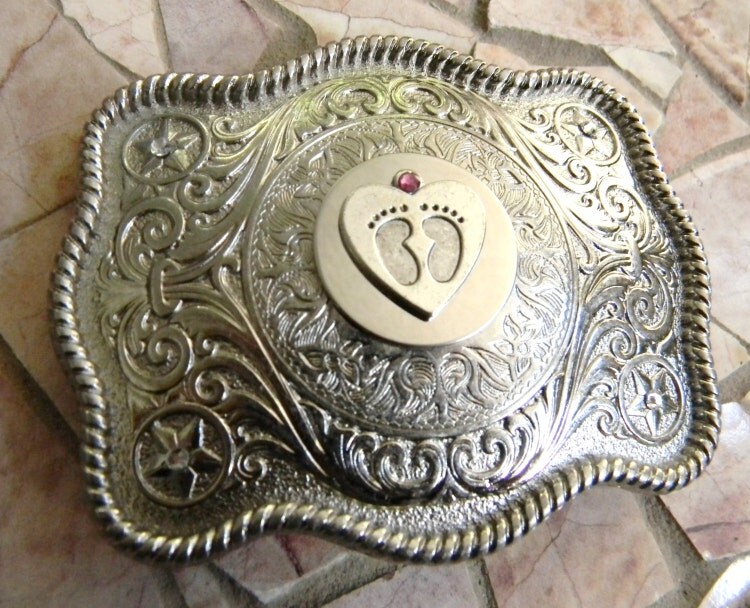 Baby Footprint Belt Buckle Baby Shower Gift OB by StepOriginals
