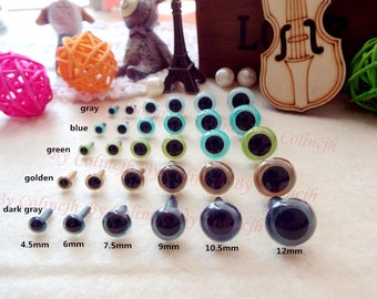 Safety Crochet Doll Eyes Samples Stuffed Plastic Colorful Eyes 4.5mm/6mm/7.5mm/9mm/10.5mm/12mm-10pairs