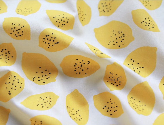 Semi-sheer Cotton Fabric Yellow Lemons Lightweight and