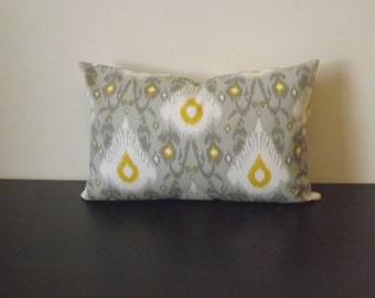 Ikat Lumbar Pillow Cover, Decorative Throw Pillow, Decor Pillow Gray and White Lumbar,Toss Pillow, Accent Pillow, 12x16,12x18