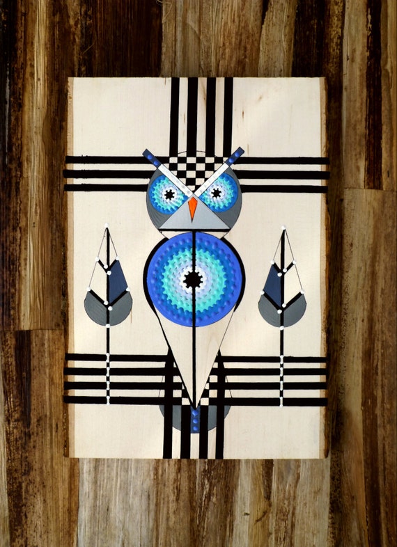 Owl Mid Century Modern Painting On bass wood by COLBYandFRIENDS