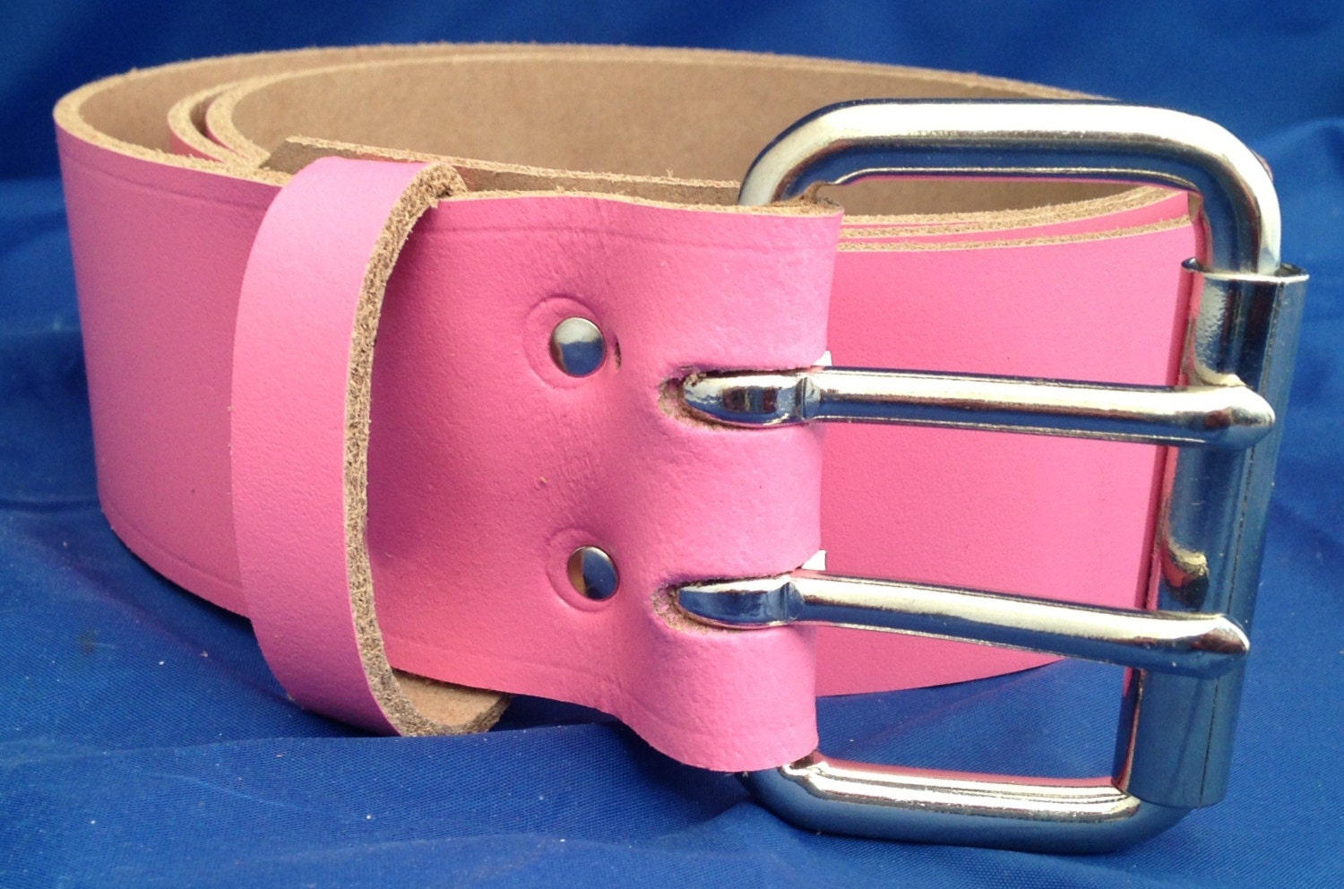 Pink Leather 2 inch Wide Belt with 2 Pronged Buckle Choice of