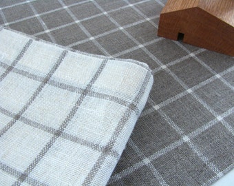 Linen Table Runner / Chequered / Cream White / Gray