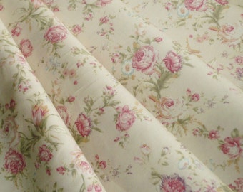 Floral Rose cotton Poplin print Fabric Vintage style dusky pink and cream - by the metre - UK SELLER (S4)
