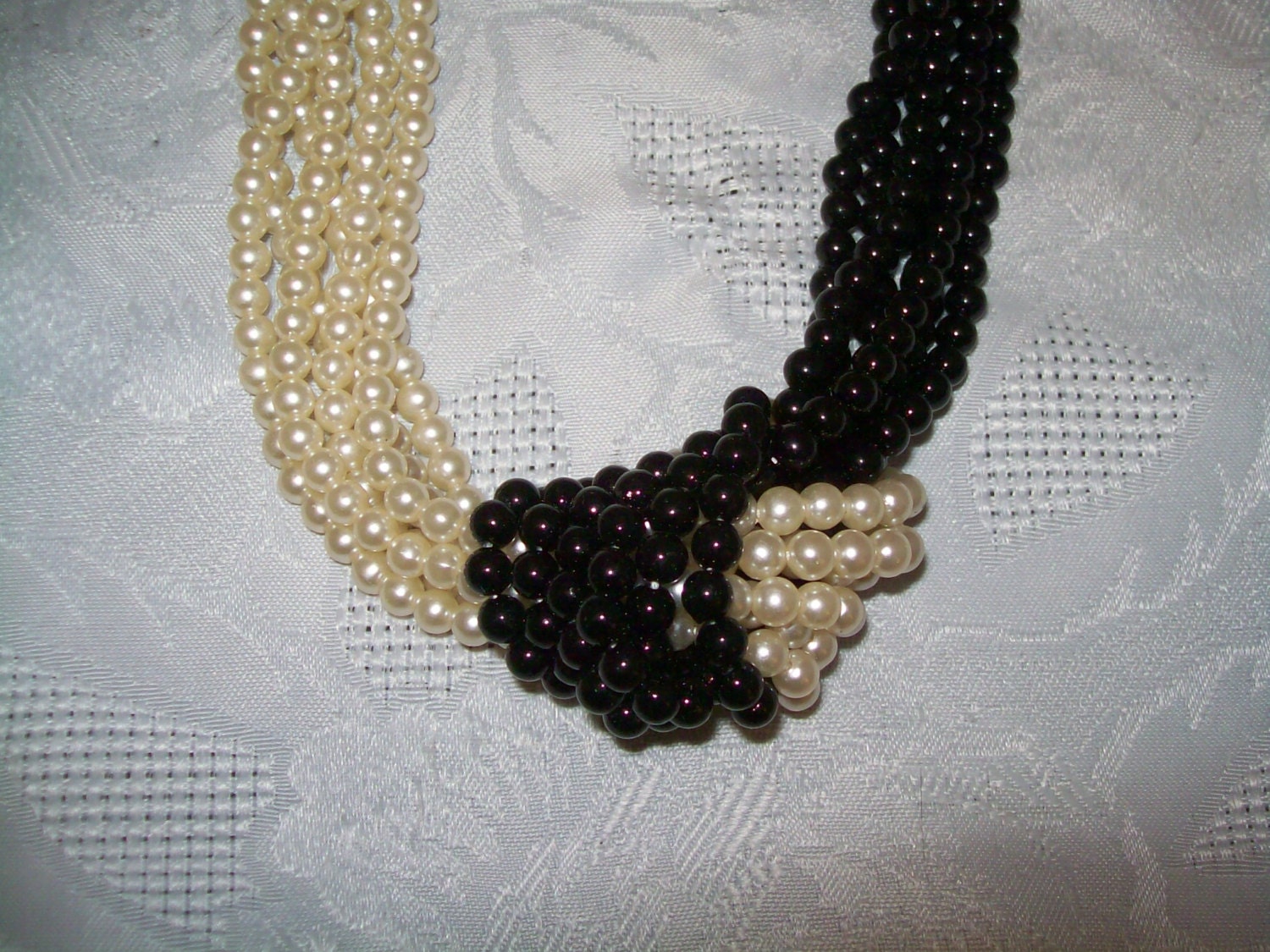 Vintage Black and white faux pearl bead multi strand necklace Haute Juice