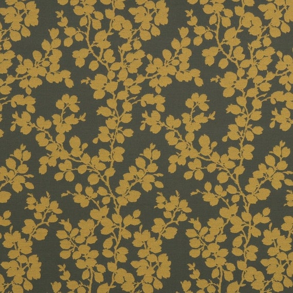 Mustard Yellow Floral Upholstery Fabric Dark Gold