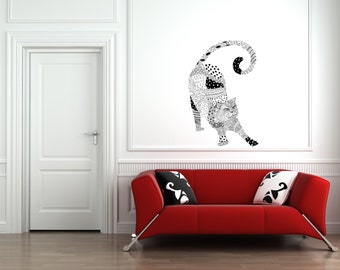 Happy Kitty WALL STICKER / Black and White / Wall Decal / Cat Lovers / Wall Sticker CAT / Free Shipping