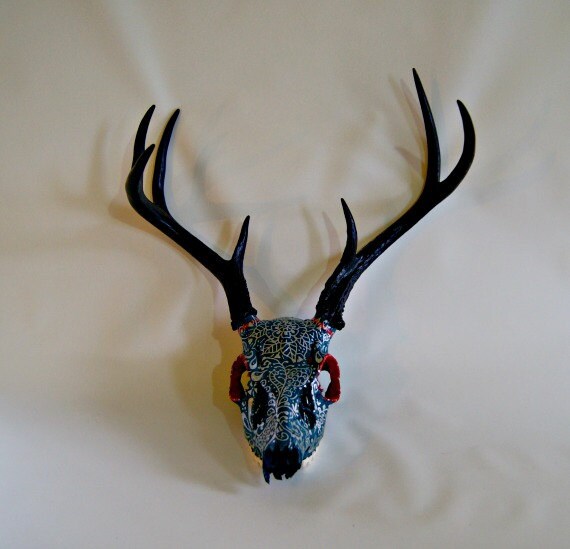 turquoise painted deer skull deer antlers european by turquoise painted deer skull deer antlers european by