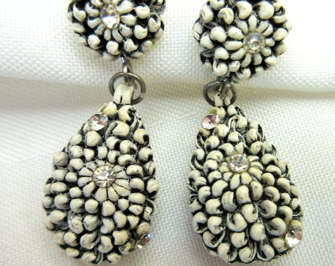 Featherlite Rhinestone dangle earrings Bubblelite celluloid dangle vintage plastic screw back earrings