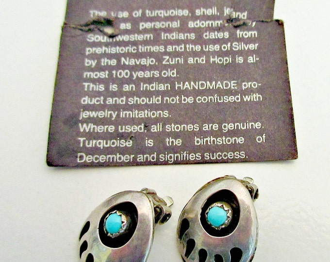 Sterling Bear Claw earrings Turquoise Native American NOS clip on South western earrings