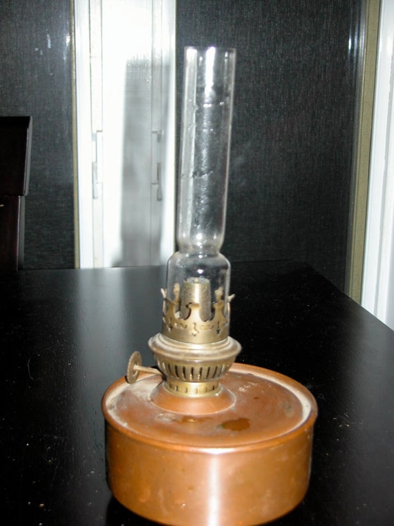 Reserved Small Antique Copper Oil Lamp w by familyjewelsatlanta