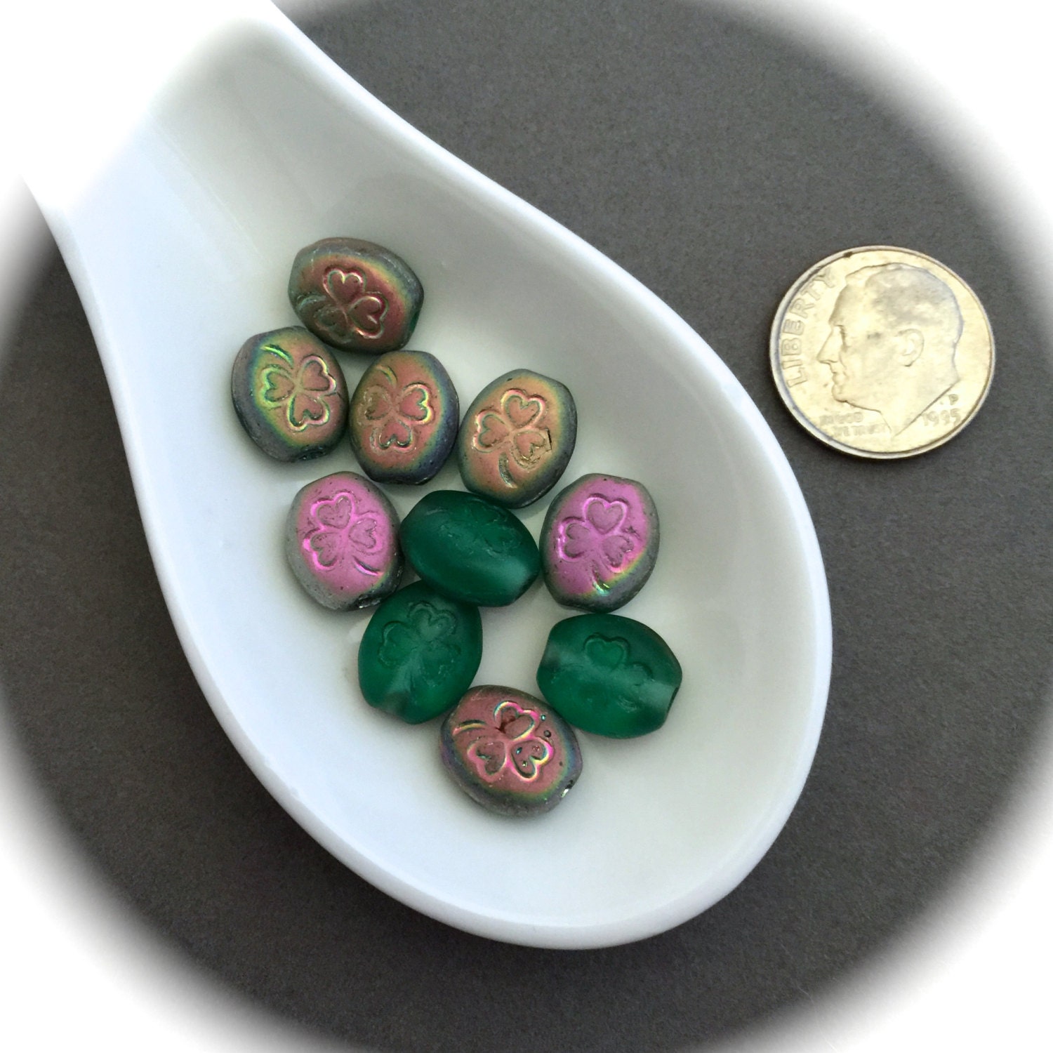 SHAMROCK BEADS 10 Bead Set Aurora Borealis Shamrock One