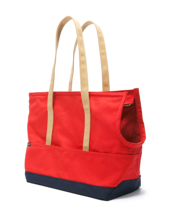 Canvas Pet Tote Red & Navy Dog Carrier by LoveThyBeast on Etsy