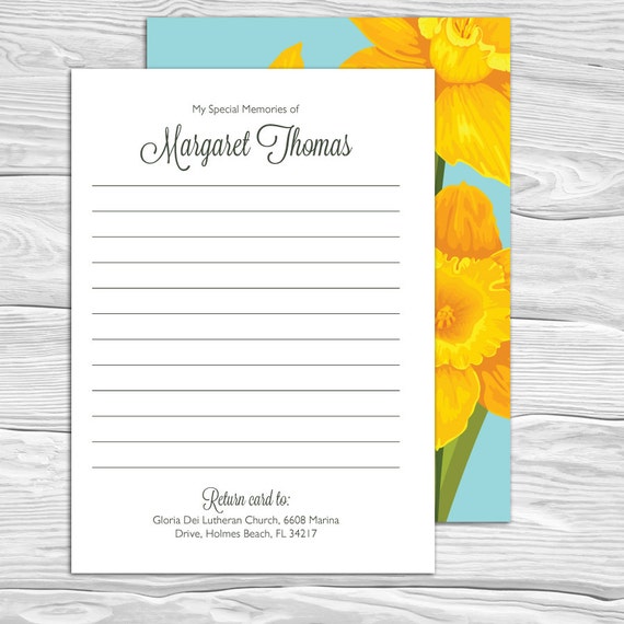 Daffodils Memorial Funeral Memory Notecards by CherishedPrints
