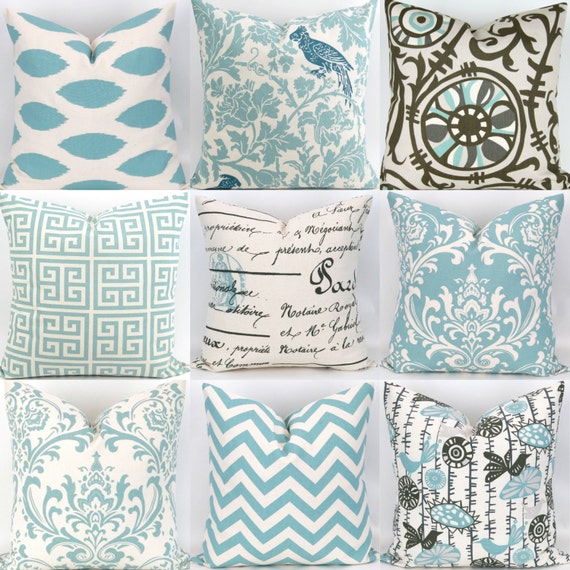 Blue Ikat Pillow Cover MANY SIZES Light Blue by DeliciousPillows