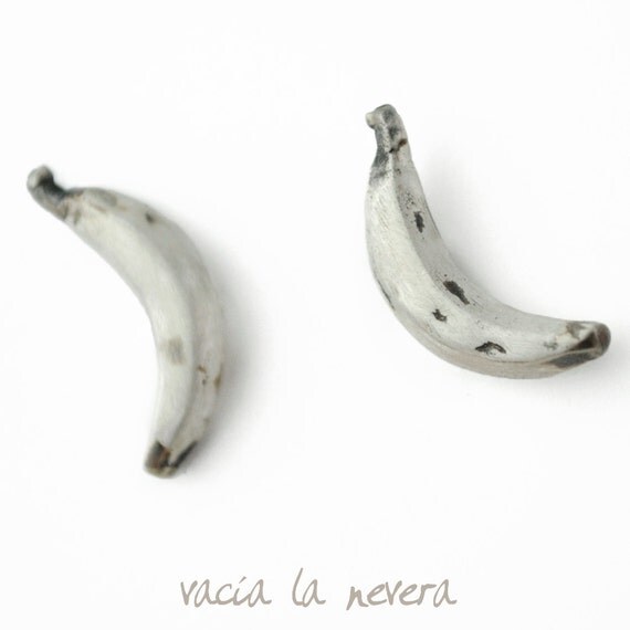 Pendientes de plata pequeños con forma de banana, pendientes plátano, aretes de plata para