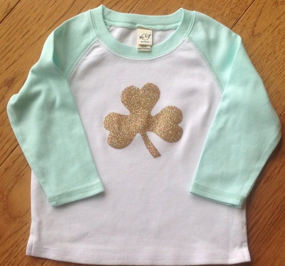 Girl Mint Green Raglan Style Shirt Glitter Vinyl Shamrock St.
