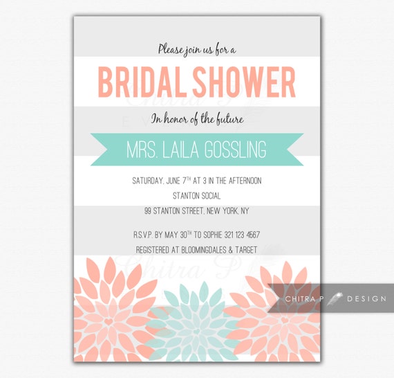 Mint And Coral Bridal Shower Invitations 8