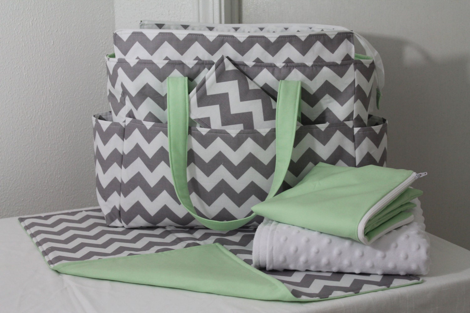 Chloe XL Diaper Bag Set II Riley Blake Chevron and Kona