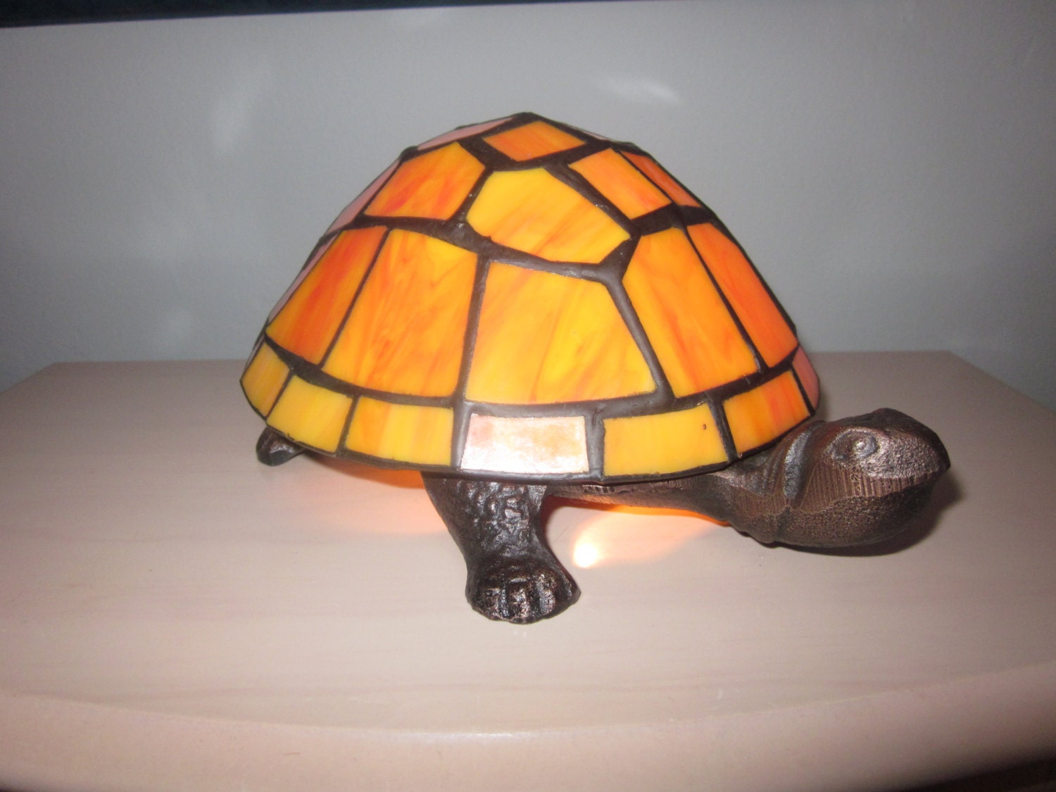bright orange stained glass turtle lamp heavy by queenofthesun