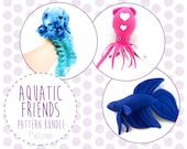 Aquatic Friends PDF Sewing Pattern Bundle - Jellyfish, Squid, Betta Fish