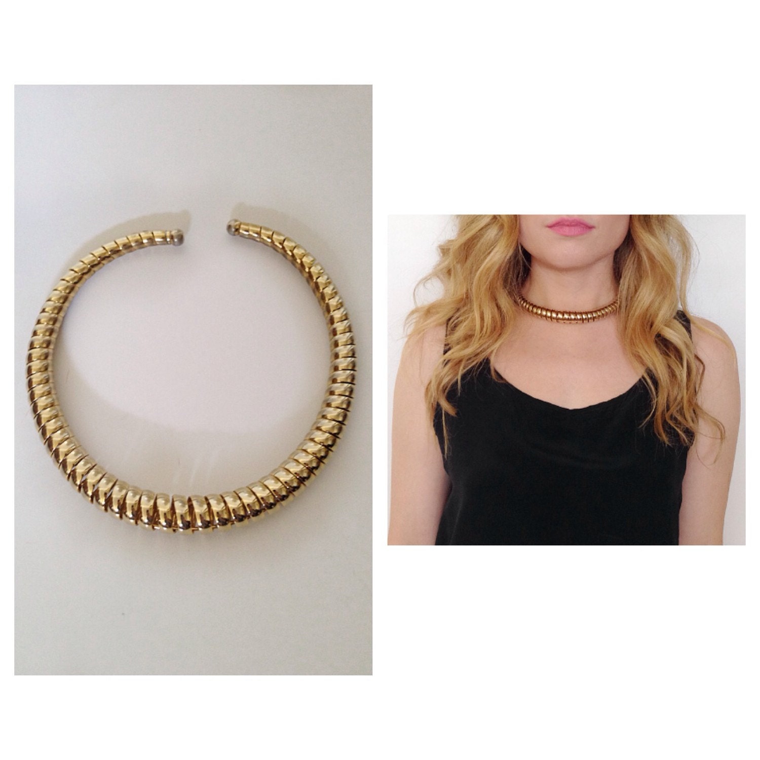 Vintage gold tone collar statement choker coil necklace Haute Juice