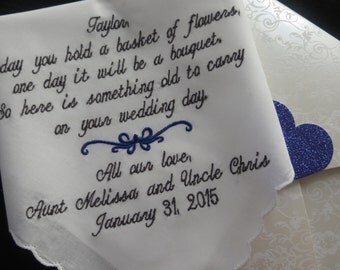 Flower Girl!! Embroidered Wedding Handkerchief for the Future Bride in your wedding. FREE GIFT ENVELOPE with each purchase! Party favor.