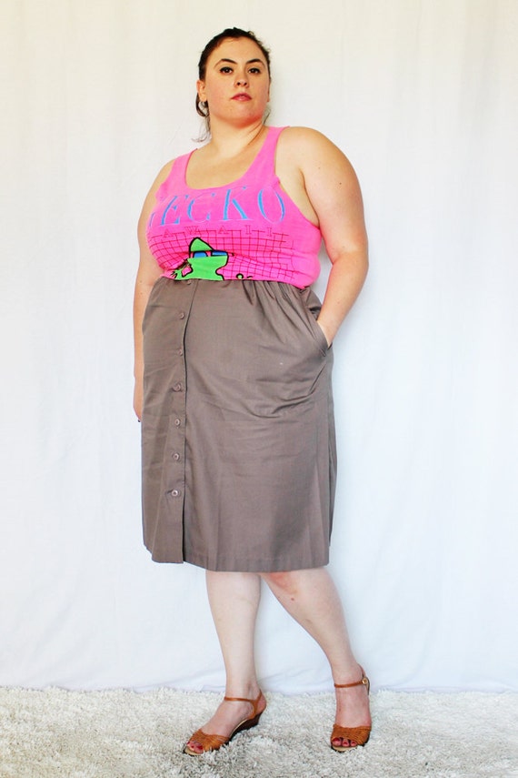 Plus Size Vintage Khaki Button Front ALine Skirt by TheCurvyElle