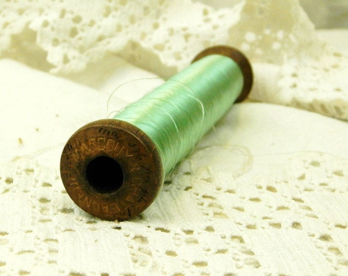 1 Antique French Wooden Reel / Spool of Mint Green Rayon Thread / French Decor / Craft Supplies / Vintage Sewing Vintage Retro Home Interior