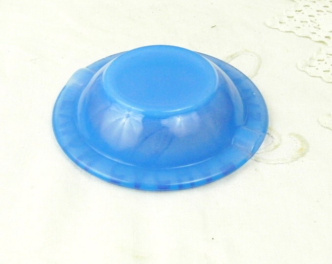 Vintage French Opaque Blue Glass Bistro Publicity Evian Drinking Water Ashtray, Mid Century, French Design, Retro Vintage Home Interior,