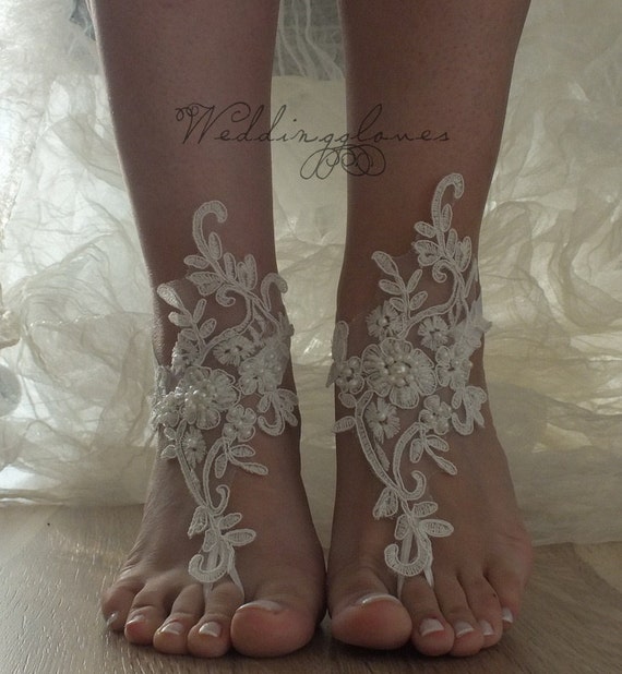 ivory Beach wedding barefoot sandals by WEDDINGGloves on Etsy