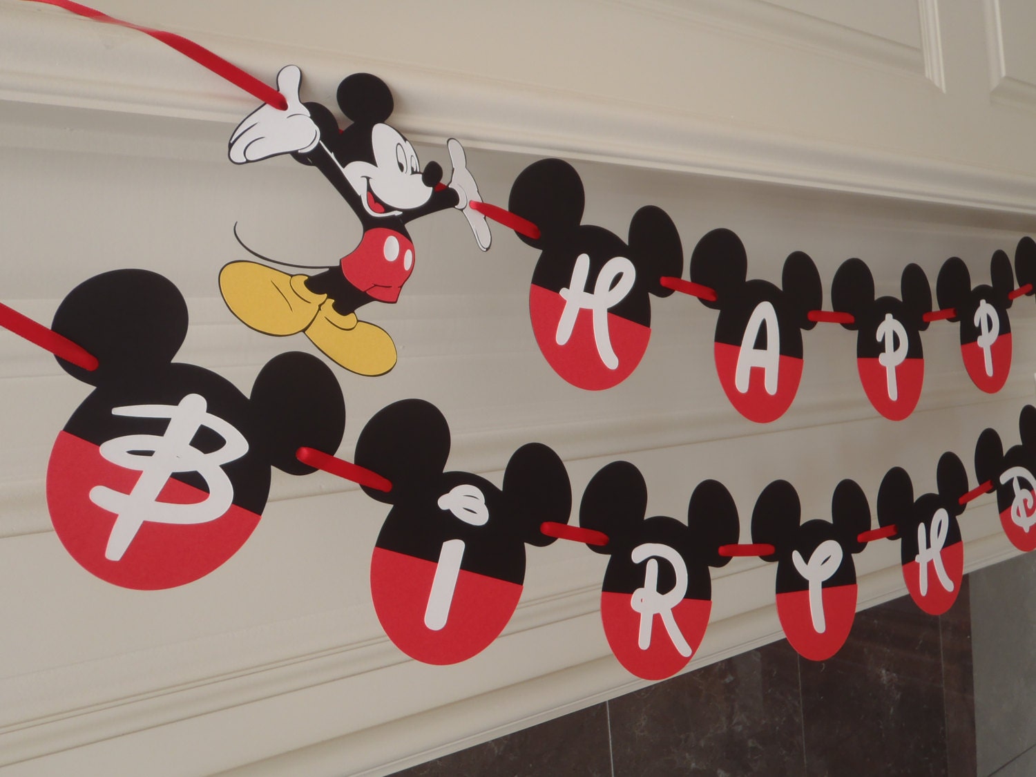  Mickey Mouse Birthday Banner  Fancy Font with Age and Custom