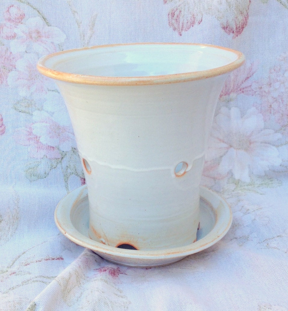 Wheel Thrown Glazed Orchid Pot Planter with Attached by SWpottery