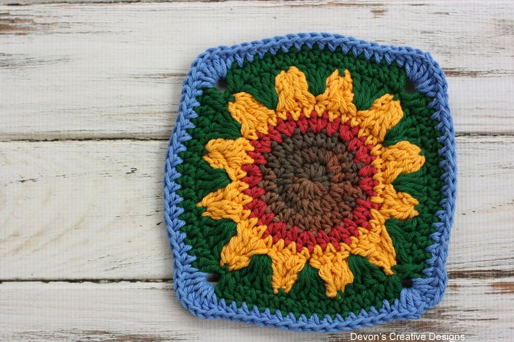 Sunflower Crochet Dishcloth Square 100 Cotton by DevonCDesigns