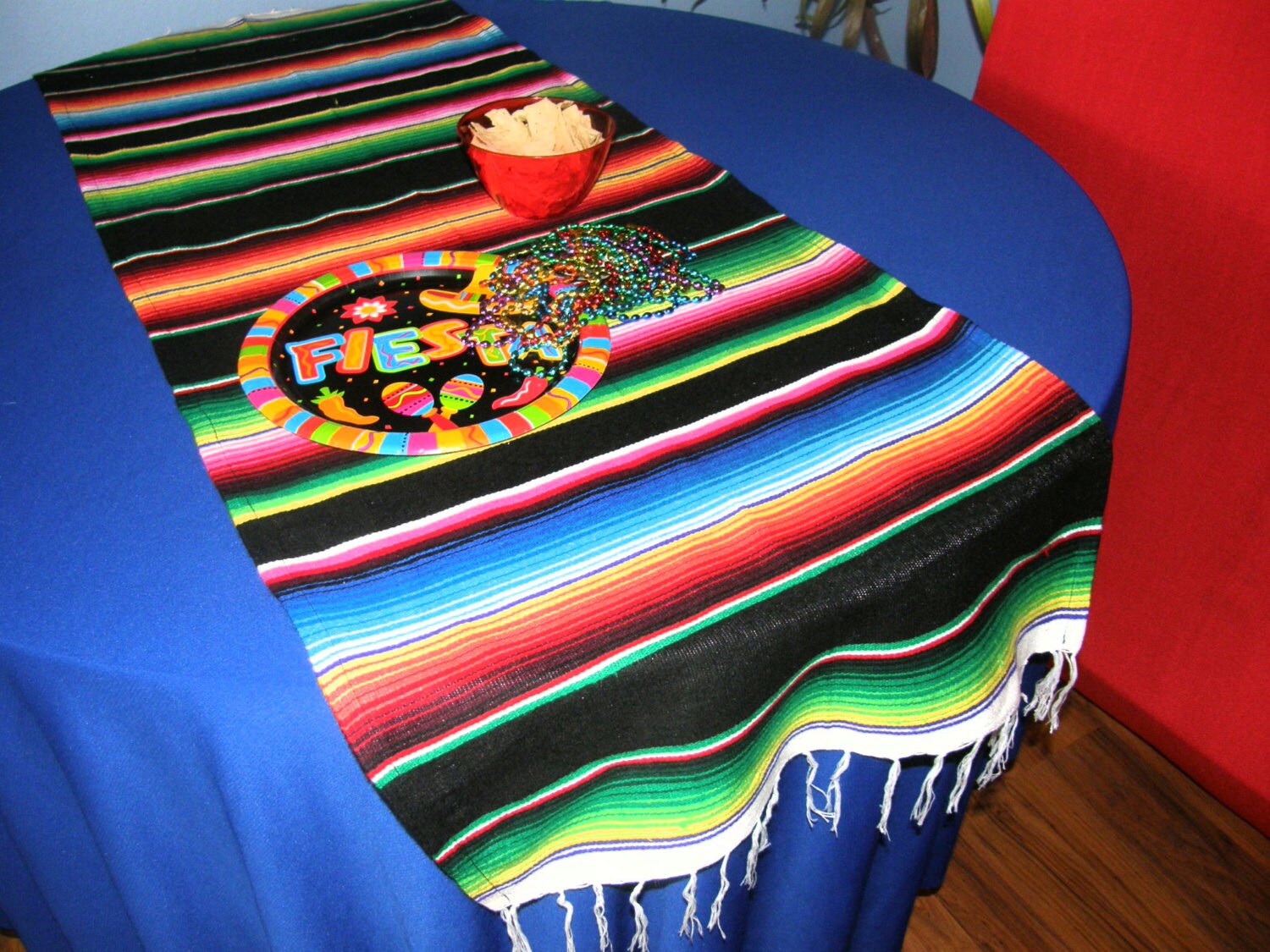Black Table Runner from Mexican Serape Cloth Striking Black