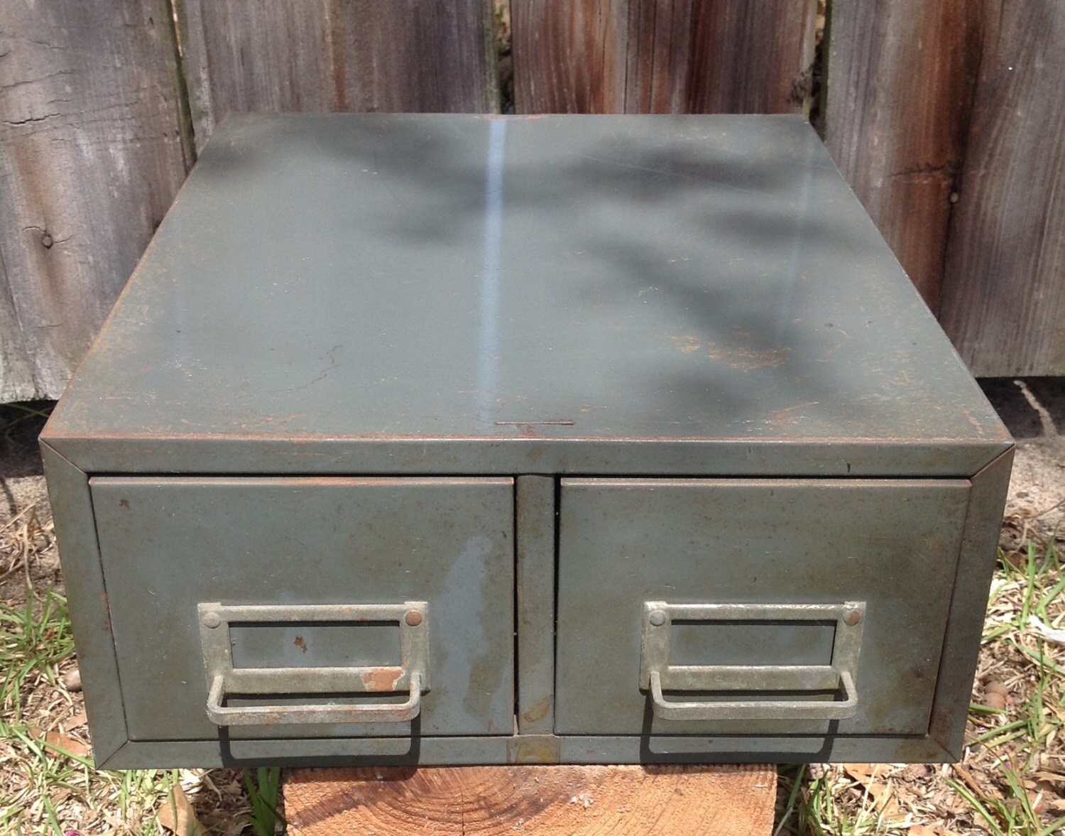 Gray metal desk top file box double drawer stackable storage