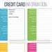 Credit Card Information Printable EDITABLE Personal