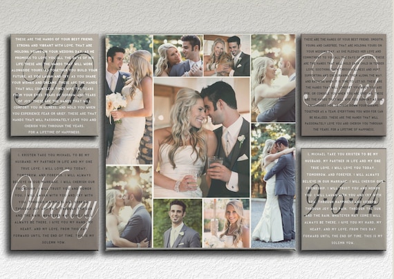Mr and Mrs Wedding Vows with Photo Collage on Canvas