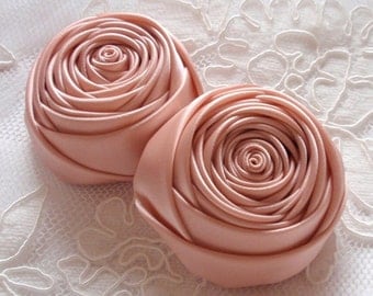 2 Handmade Rolled Roses (2 inches) in Moonstone MY-012 -36 Ready To Ship